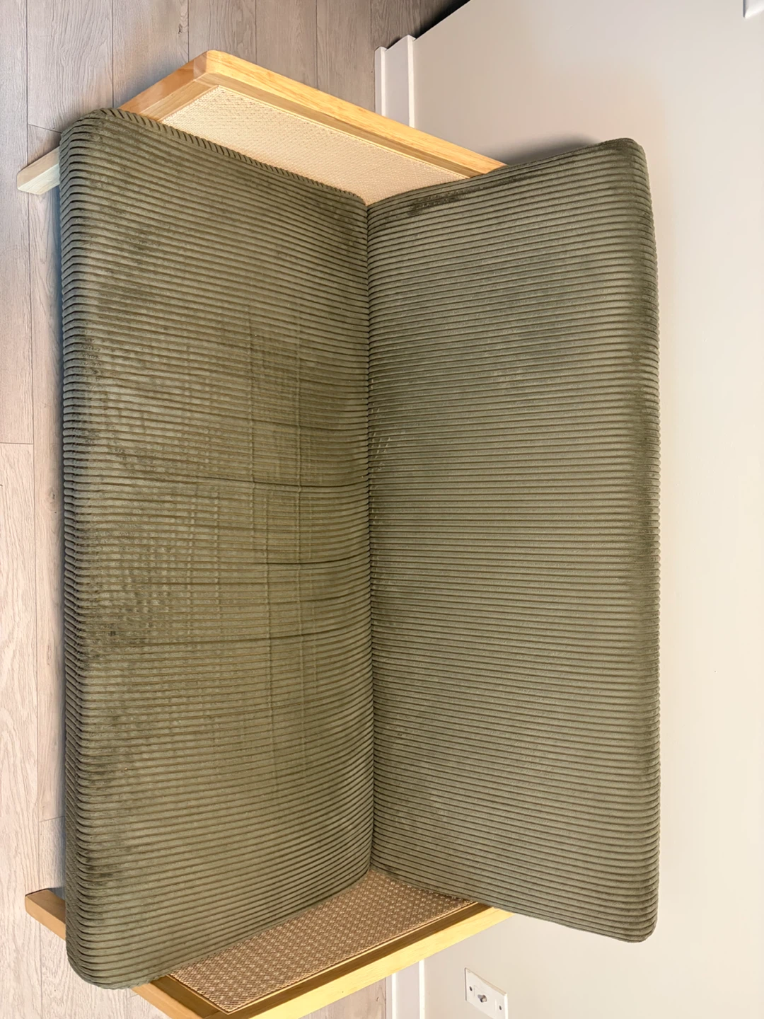 Olive Green Corduroy Loveseat with Cane Accents - photo 4