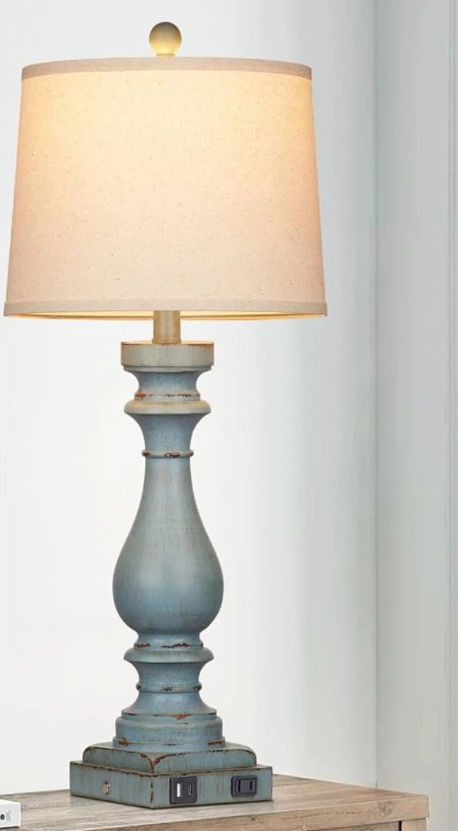 Light Blue Table Lamp with USB Ports