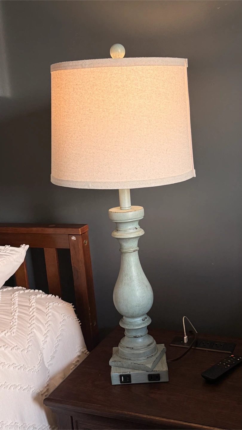 Light Blue Table Lamp with USB Ports - photo 3