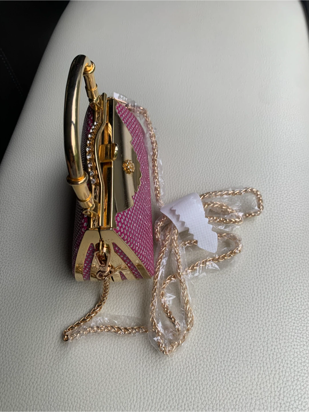 Sparkly Pink Clutch Purse with Gold Handle