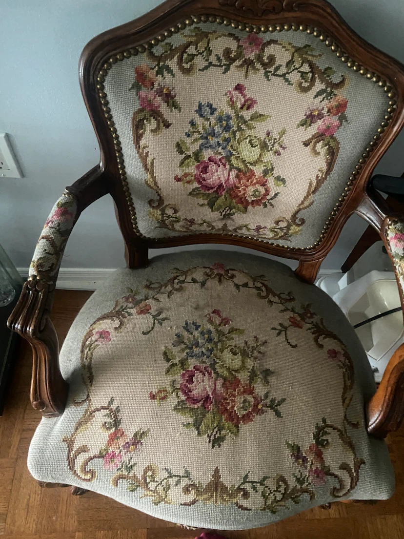 Antique Needlepoint Accent Chair