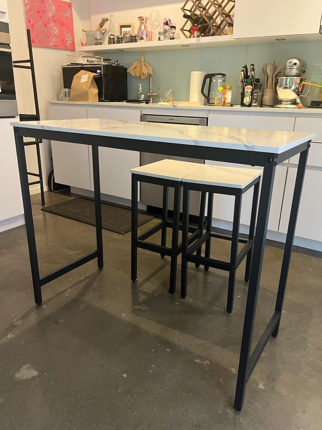 Marble Top Bar Table with Stool Set - photo 2