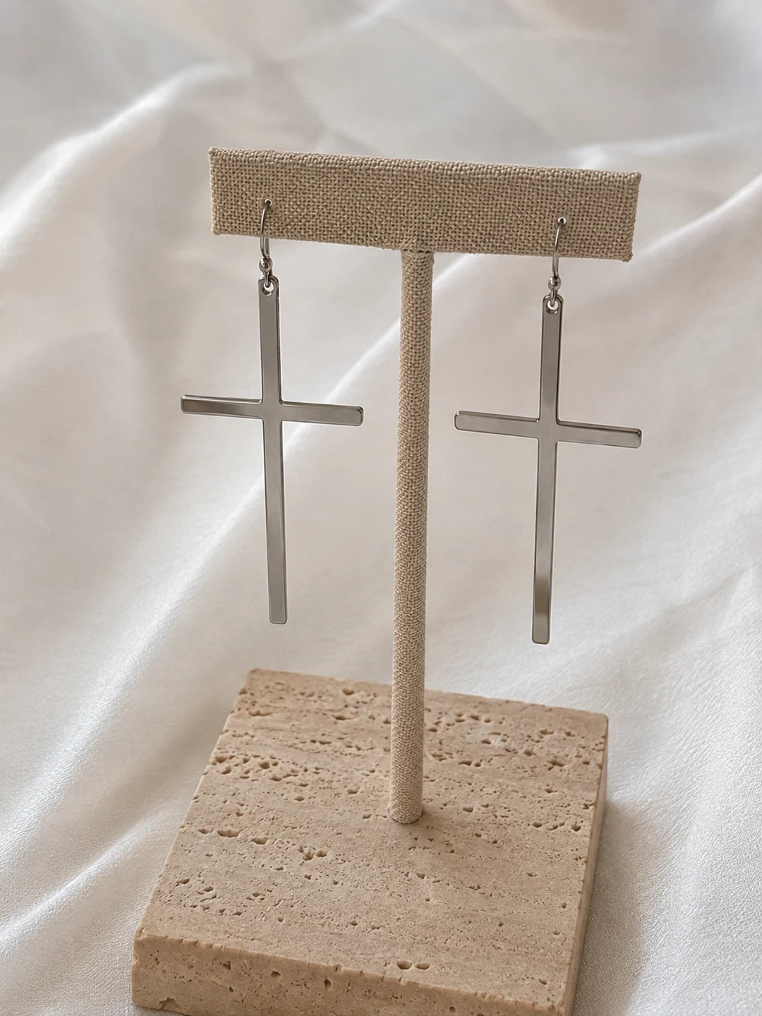 Silver Cross Dangle Earrings