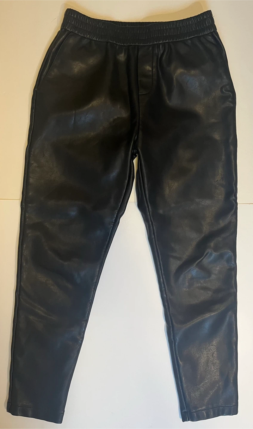 Black Faux Leather Jogger Pants
