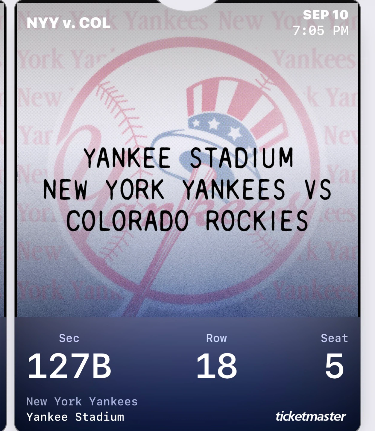 New York Yankees vs Colorado Rockies Ticket - Sept 10 - photo 2