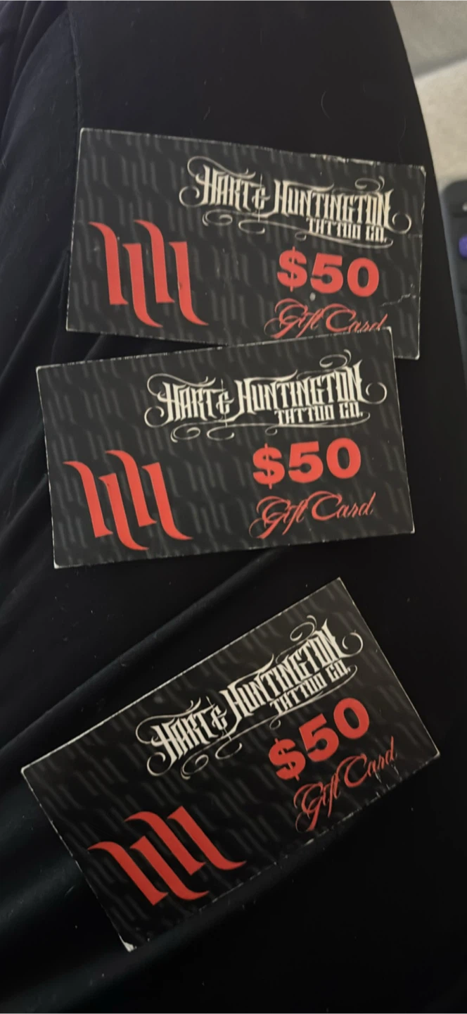 Hart & Huntington Tattoo Co. $50 Gift Cards (3)