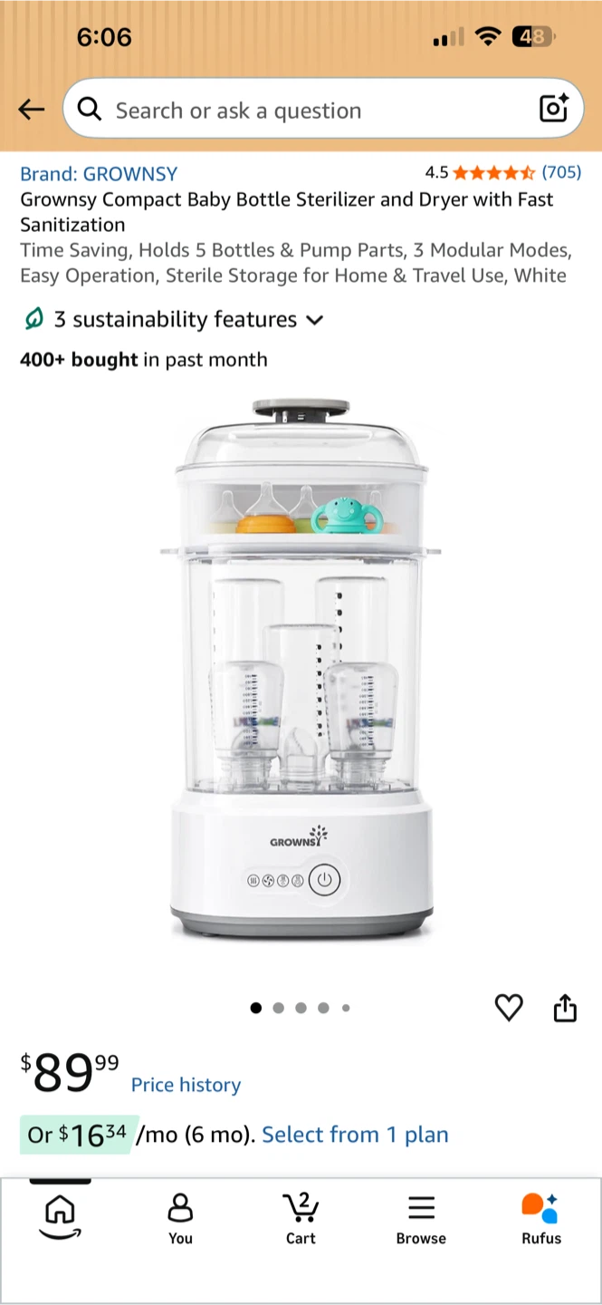 BNIB Grownsy Compact Baby Bottle Sterilizer & Dryer