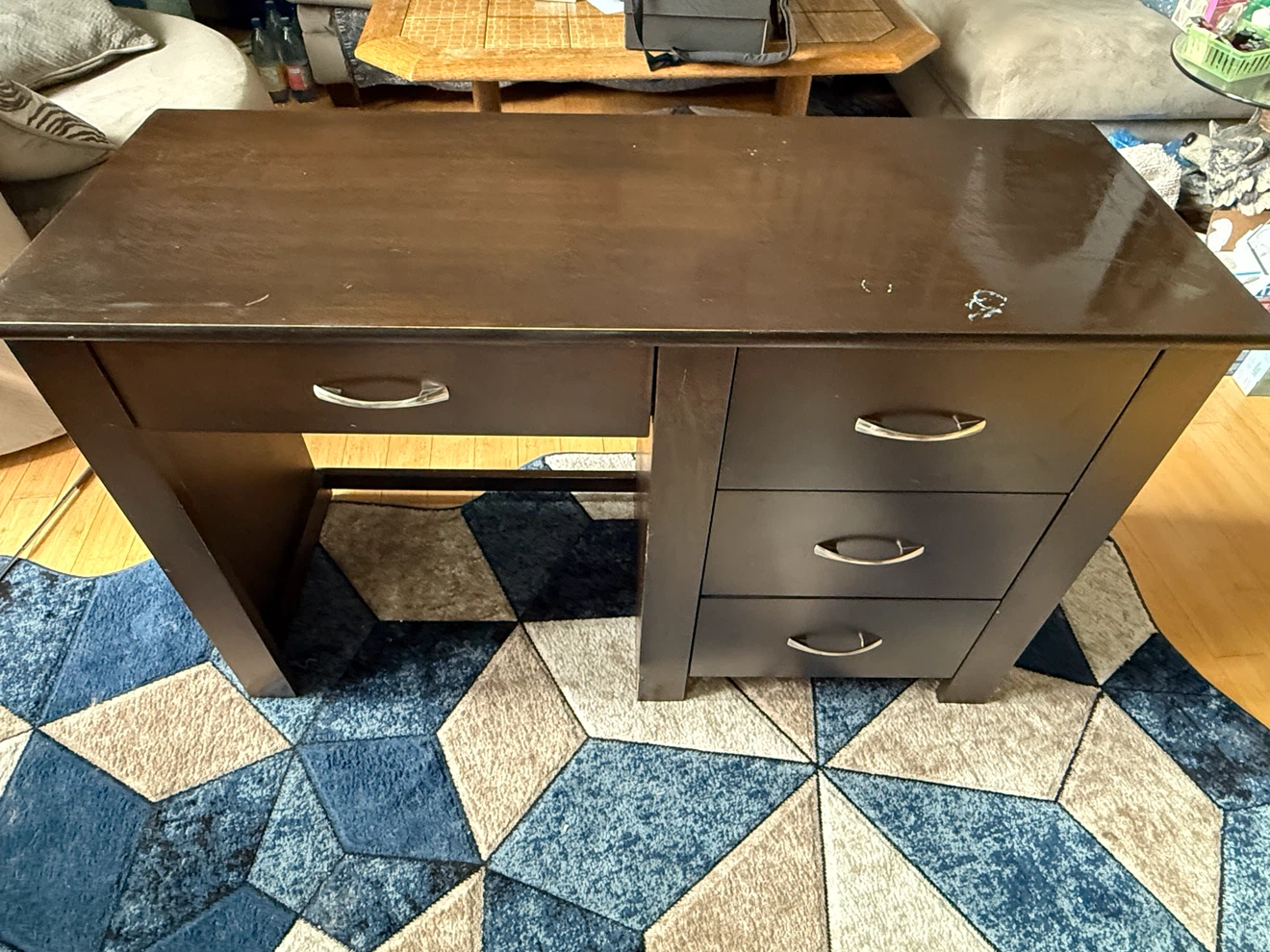 Dark Brown Desk with Drawers