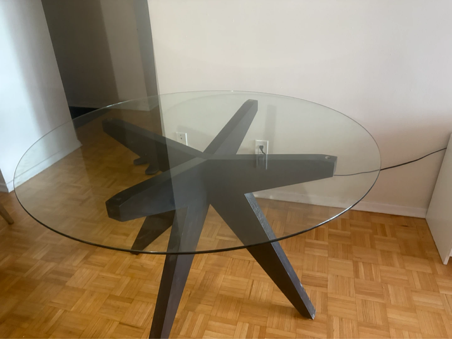 Astrid 48" Glass Top Solid Wood Dining Table