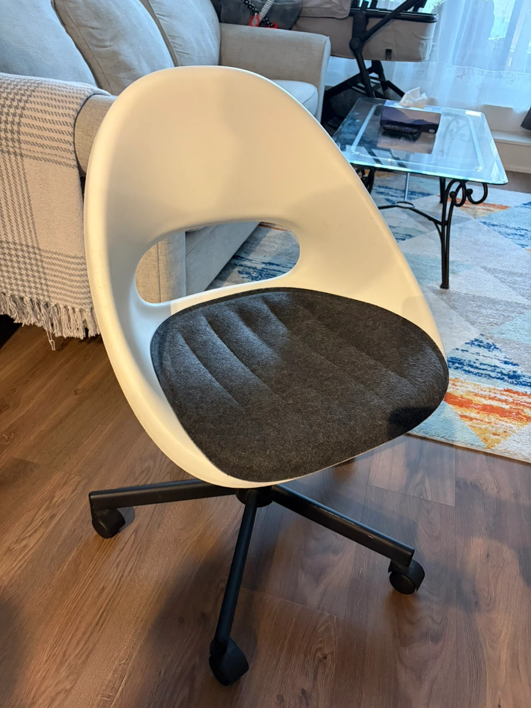 White Swivel Office Chair with Dark Grey Seat