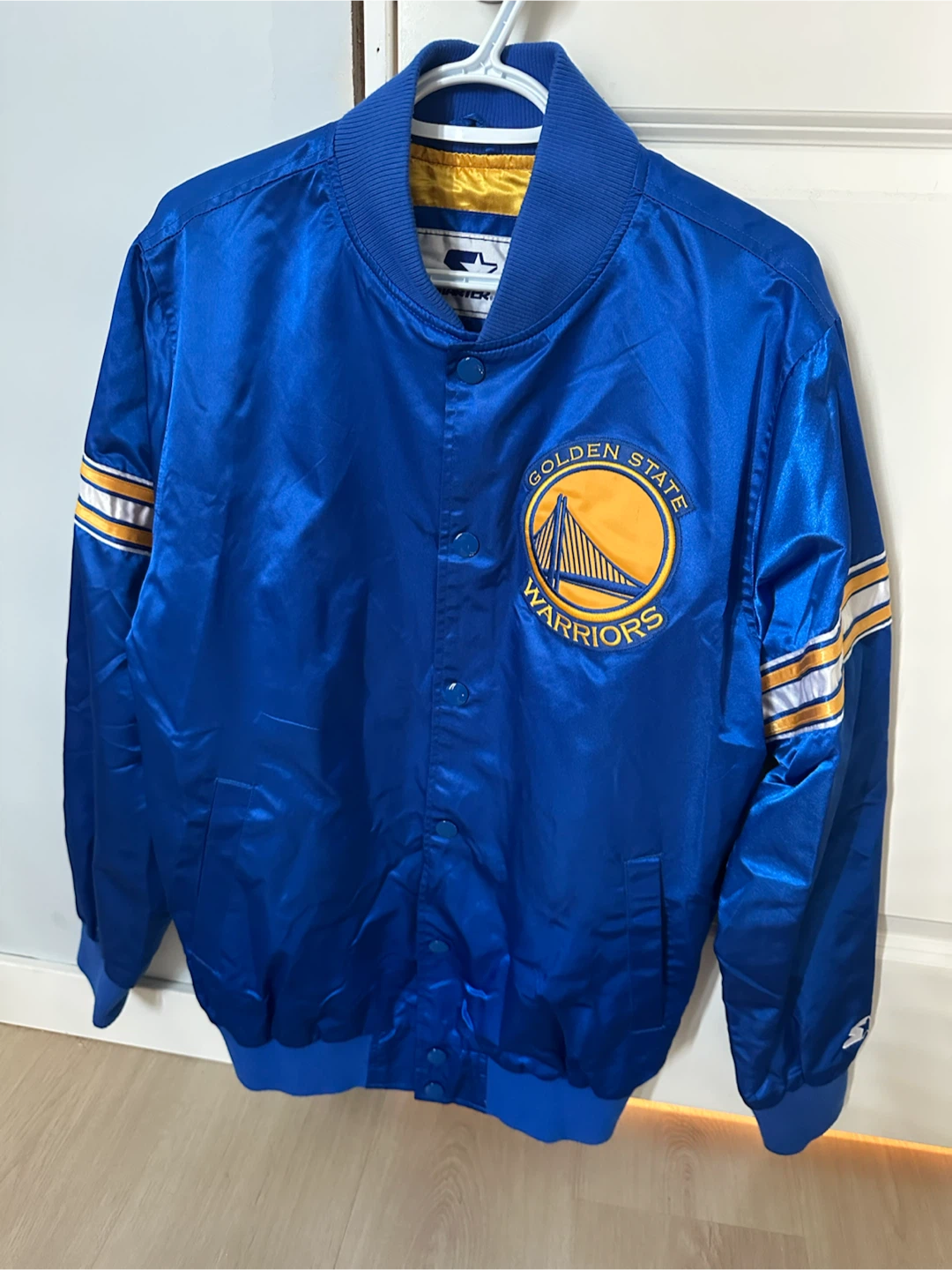 Starter Golden State Warriors Satin Bomber Jacket - Blue