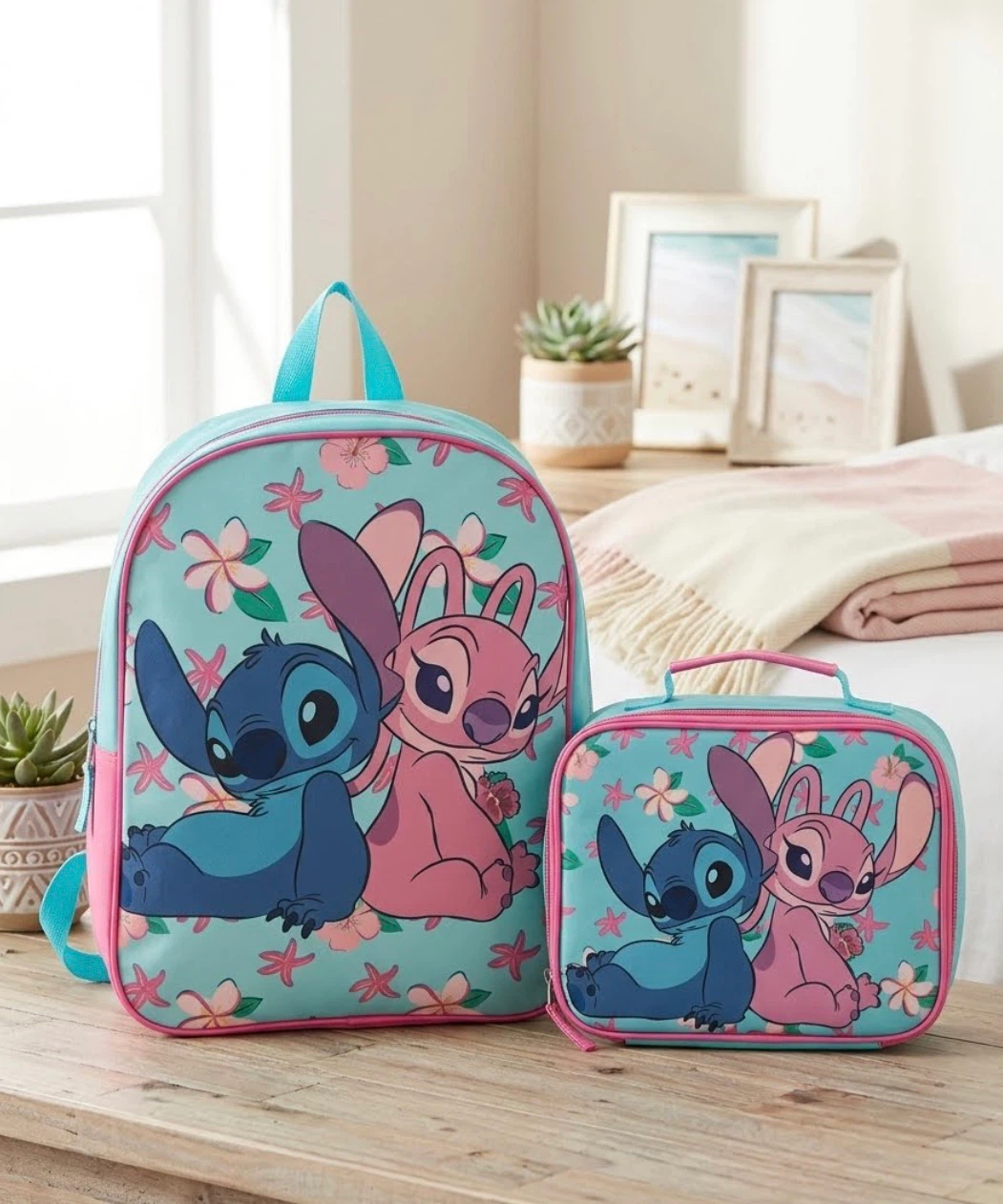Disney Stitch & Angel Backpack and Lunch Box Set