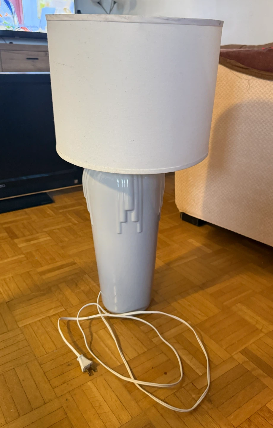 Light Blue Table Lamp with White Shade
