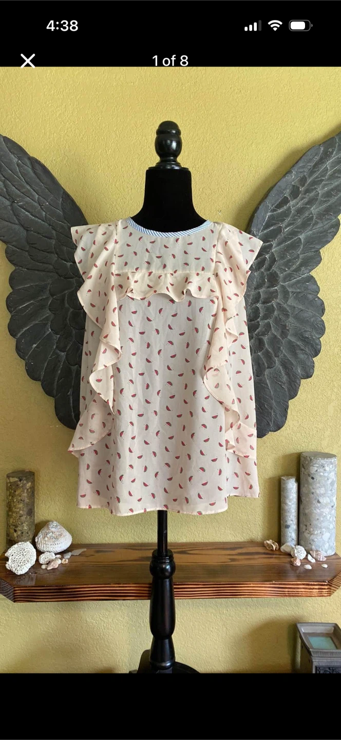RW&CO Watermelon Print Ruffled Tank Top Blouse Shirt