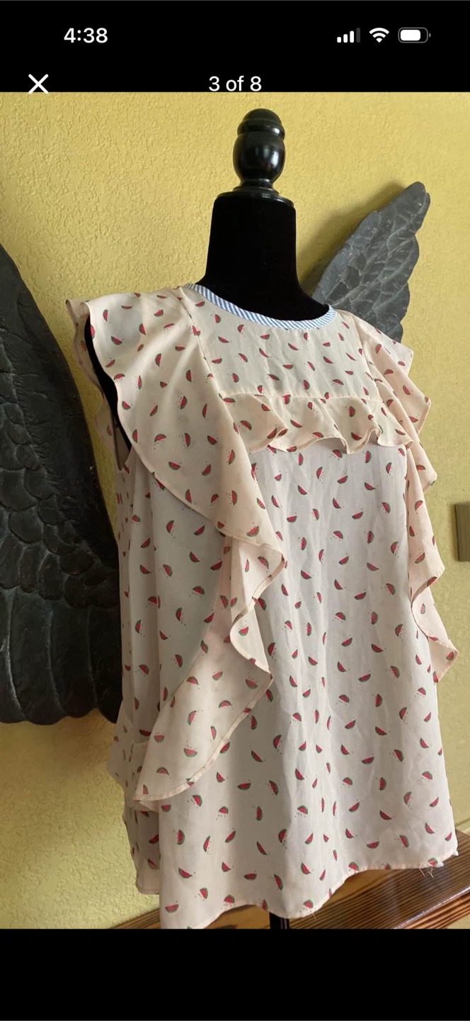 RW&CO Watermelon Print Ruffled Tank Top Blouse Shirt - photo 3