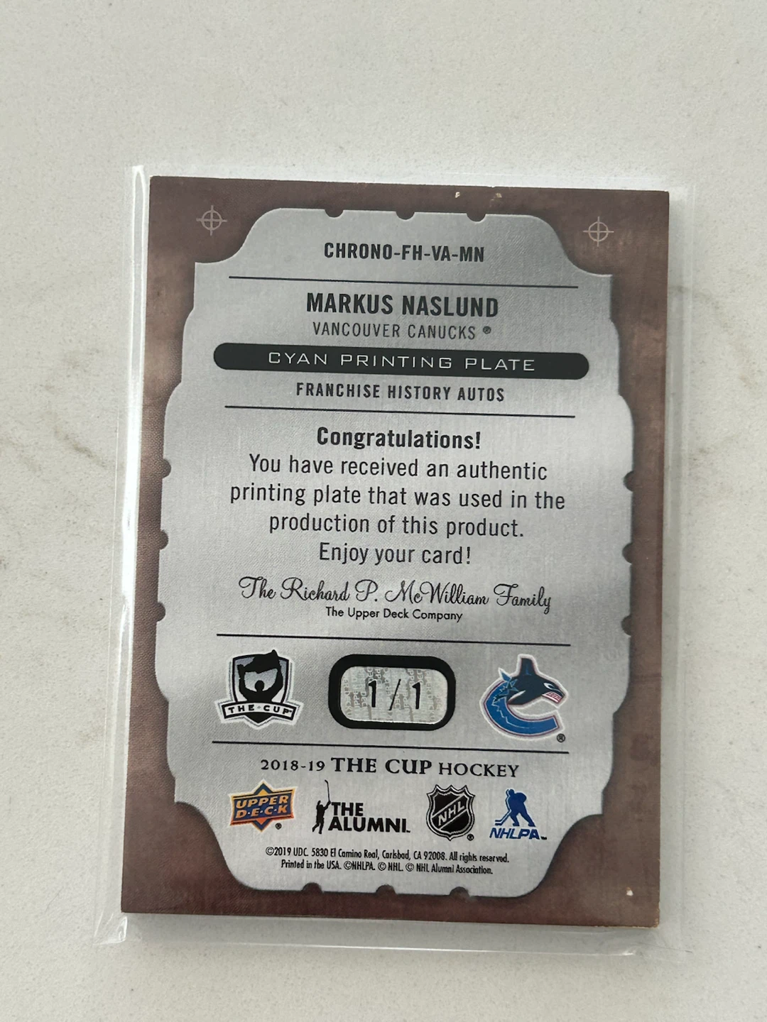 Markus Naslund Vancouver Canucks Cyan Printing Plate - photo 2