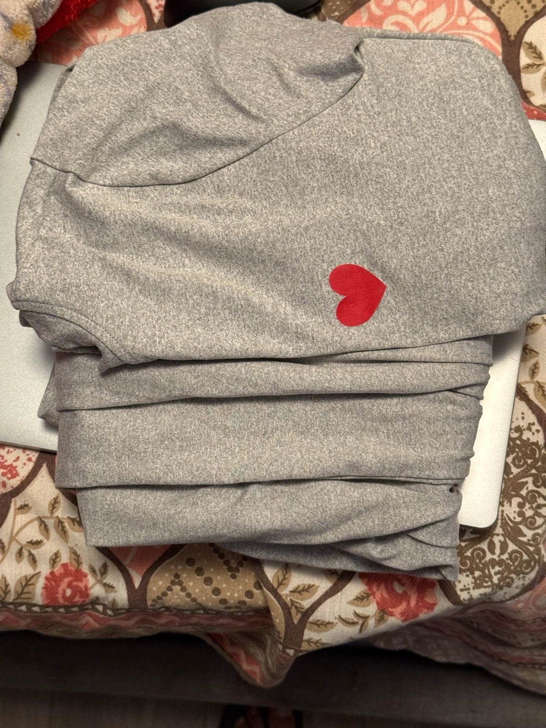 Grey Long Sleeve Top with Red Heart