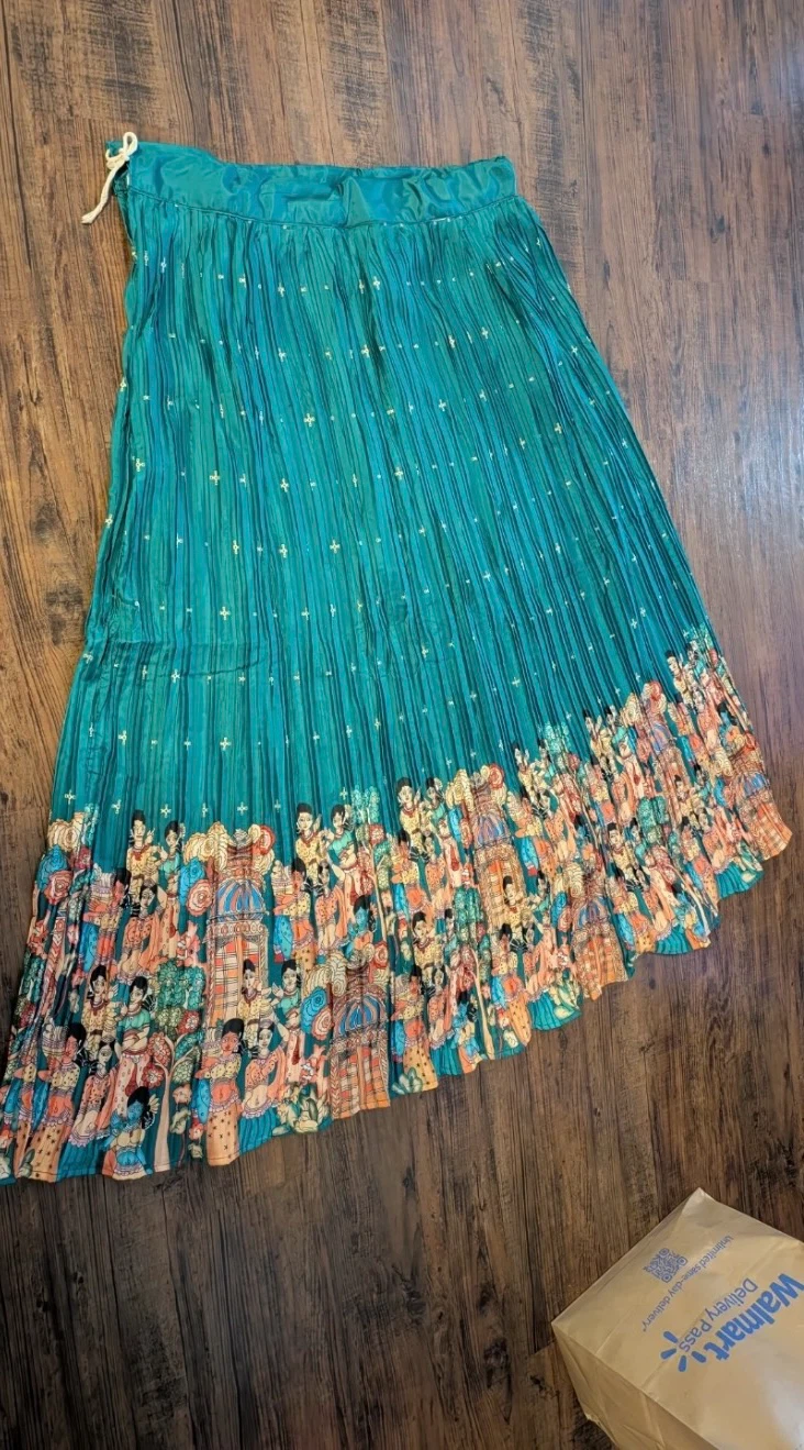 Teal Lehenga Choli with Printed Scarf - photo 3