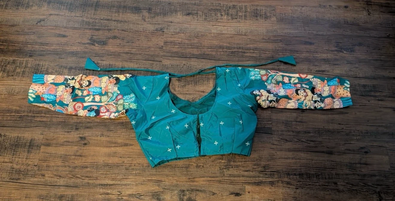 Teal Lehenga Choli with Printed Scarf - photo 5