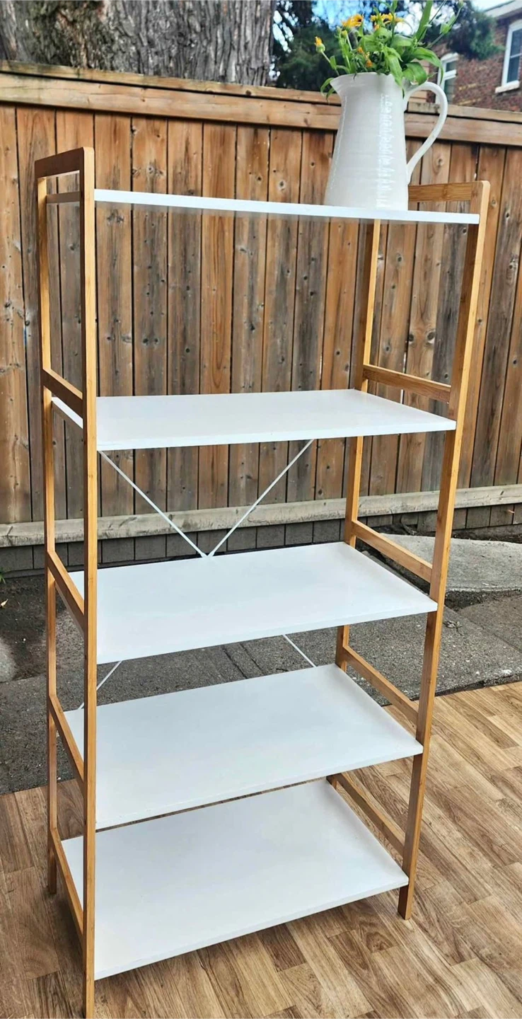 5-Tier Bamboo and White Shelving Unit
