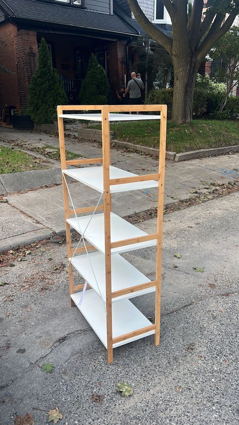 5-Tier Bamboo and White Shelving Unit - photo 2