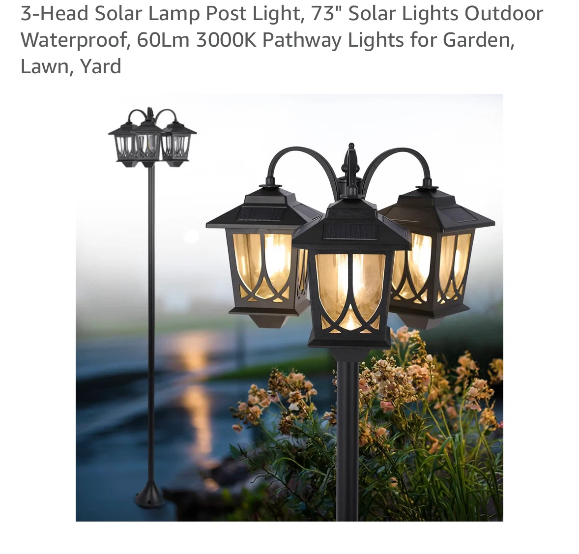3-Head Solar Lamp Post Light
