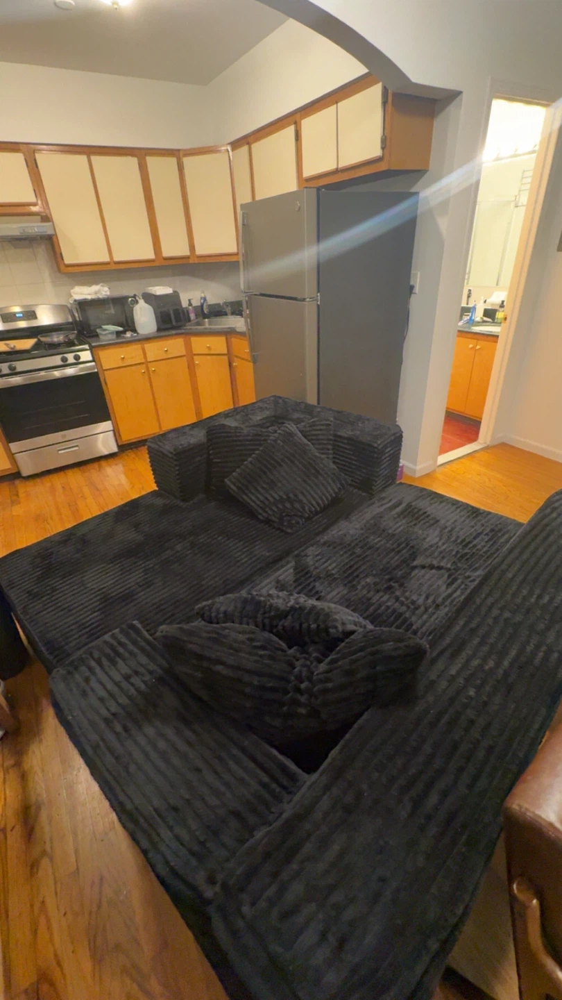 Black Corduroy Sectional Sofa with Pillows