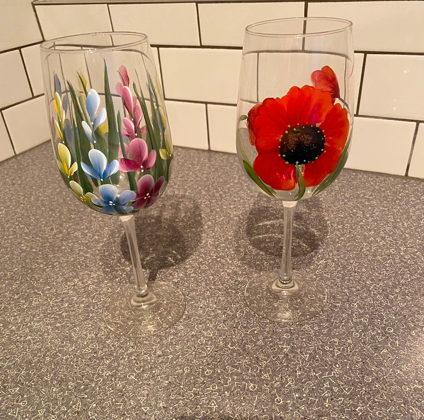 Set of 2 Hand-Painted Wine Glasses