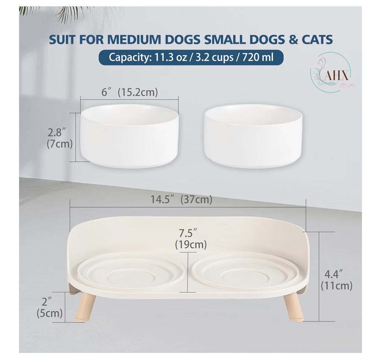 AHIX Ceramic Pet Bowls with Stand - photo 2