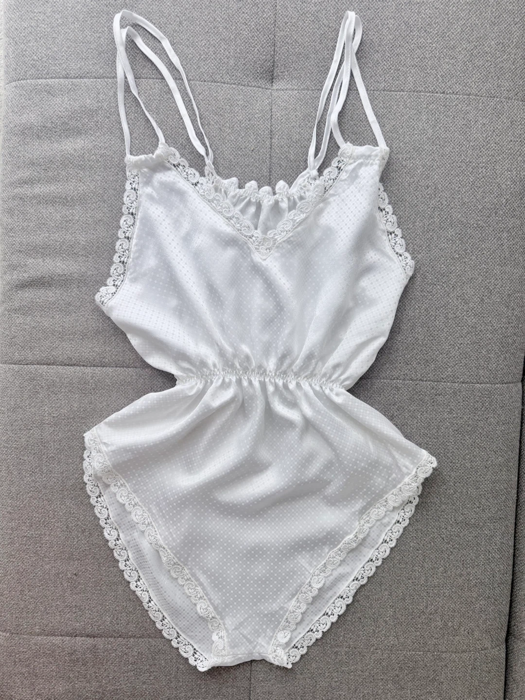 White Satin Lace Teddy / Lingerie Romper