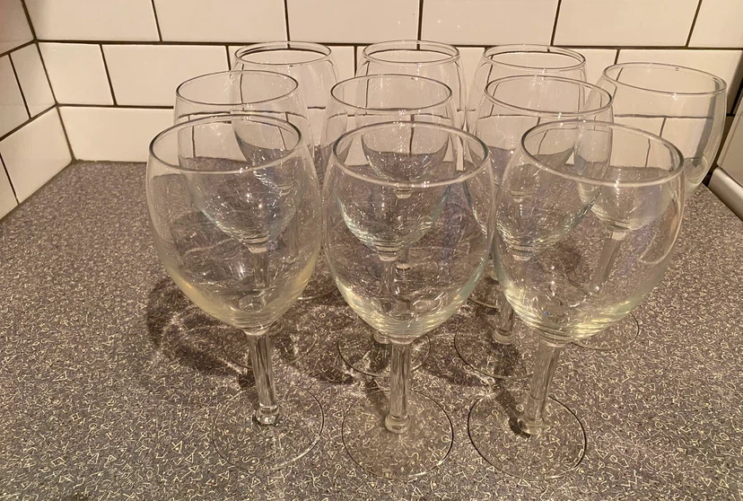Set of 9 Clear Wine Glasses