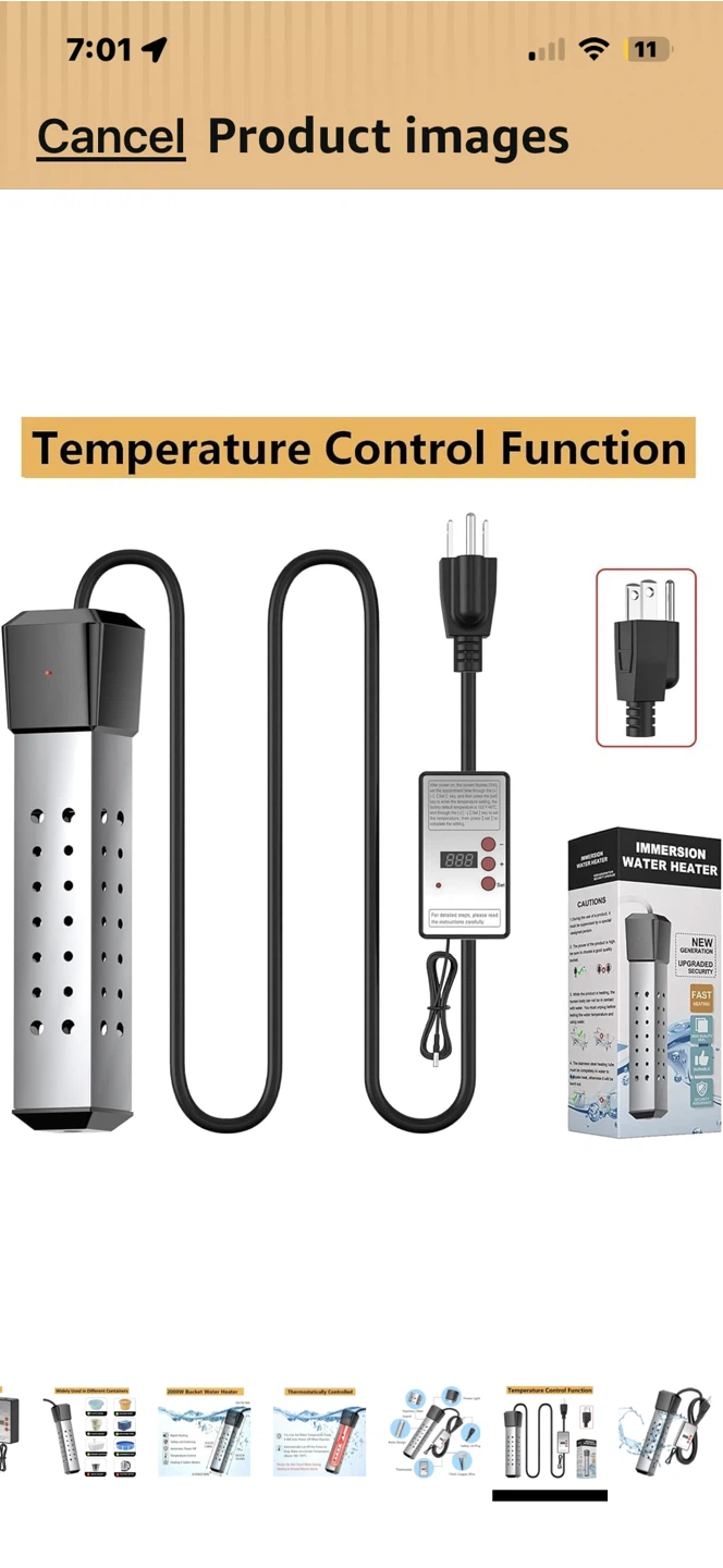 2000W Immersion Water Heater for Inflatable Pool