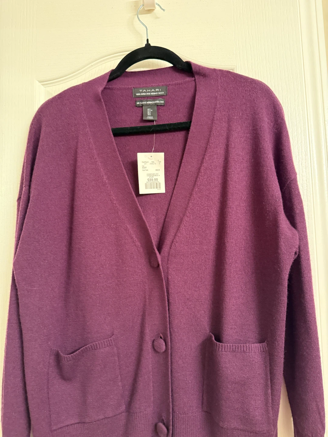 Tahari 100% Extra Fine Merino Wool Cardigan - Size L