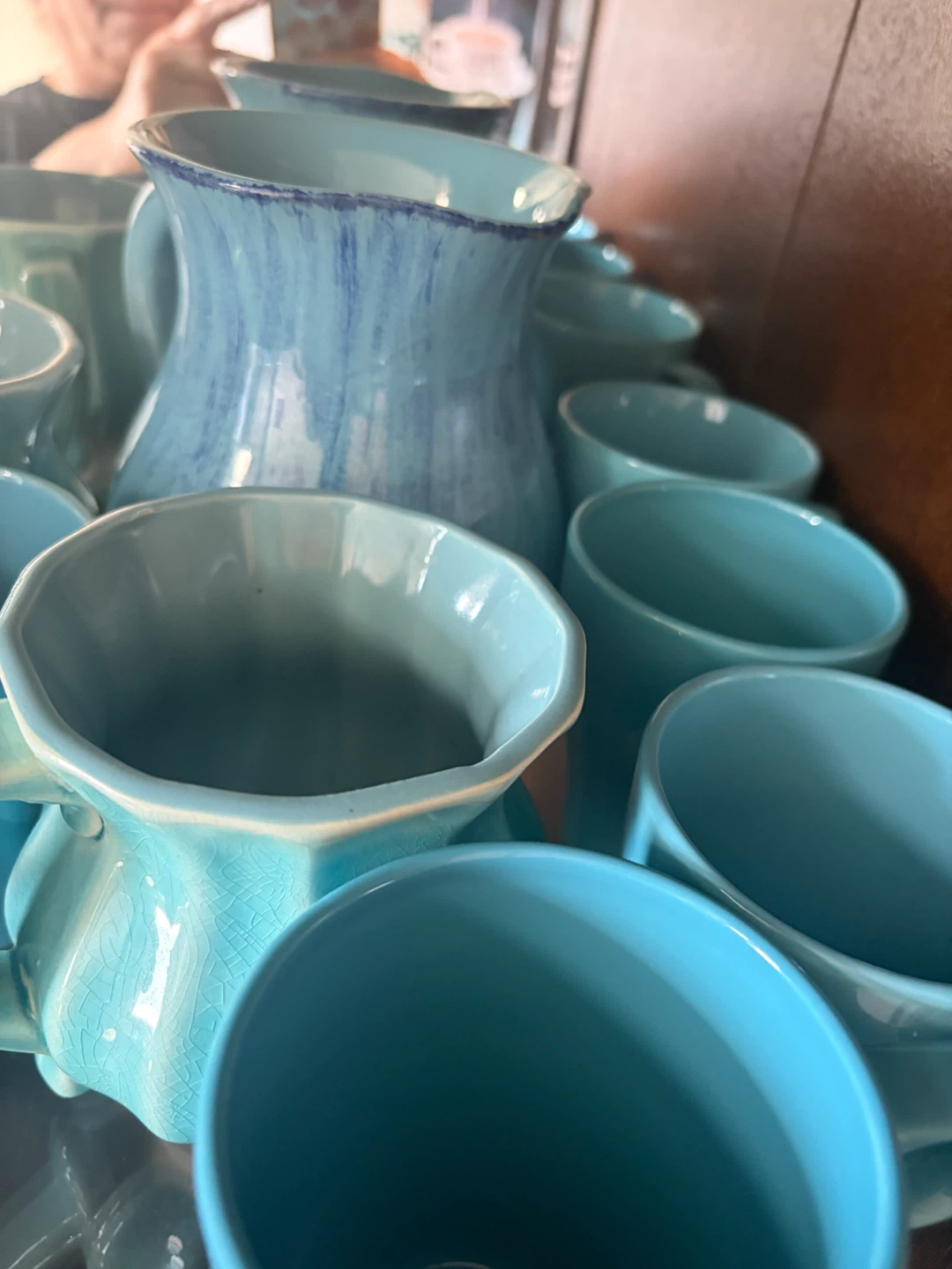 Blue Ceramic Pitcher and Mug Set