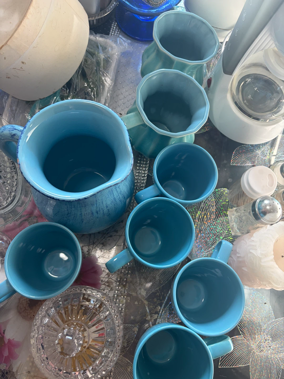Blue Ceramic Pitcher and Mug Set - photo 2