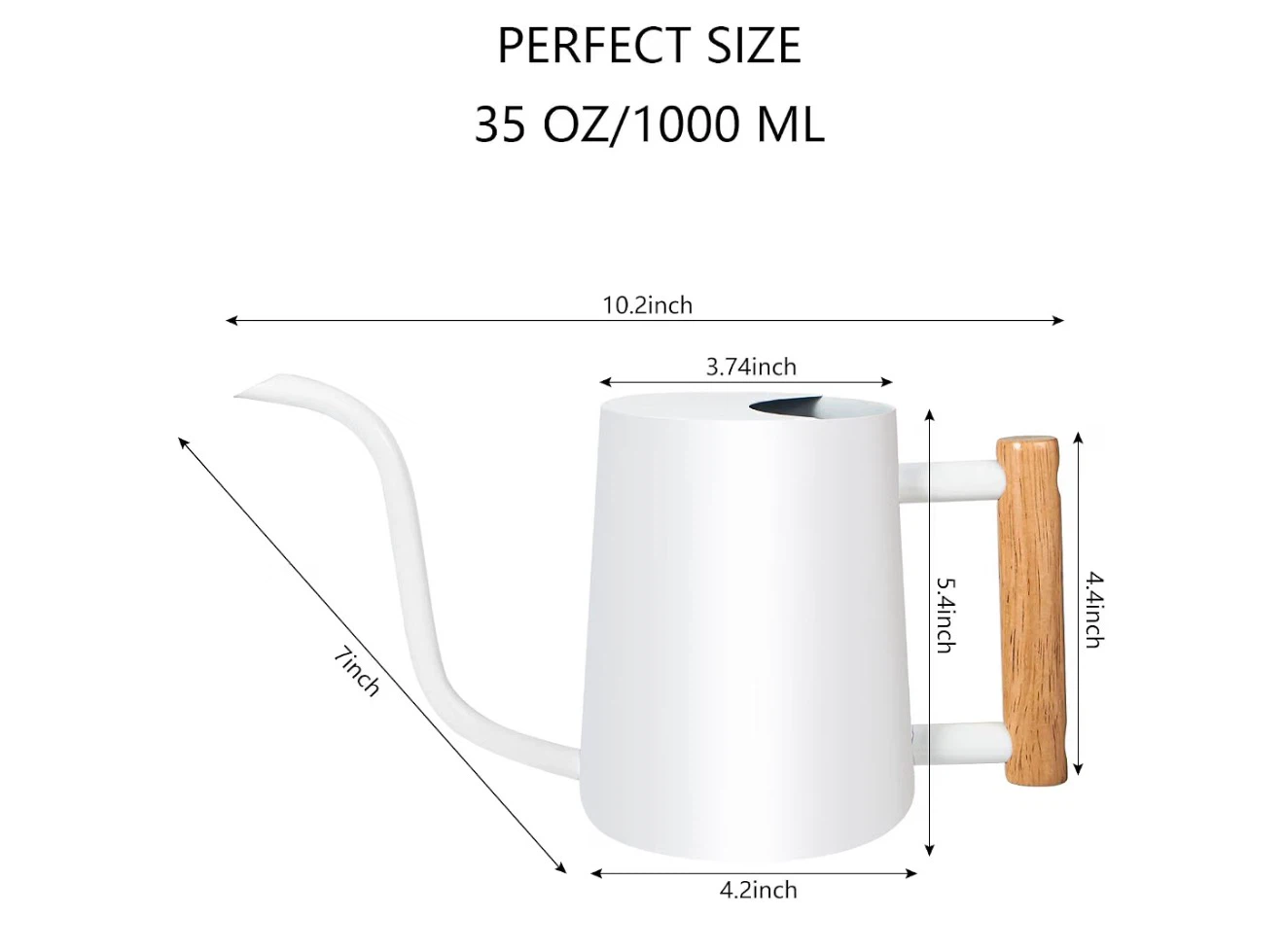 White Pour Over Coffee Kettle with Wooden Handle - 1000 ML - photo 2