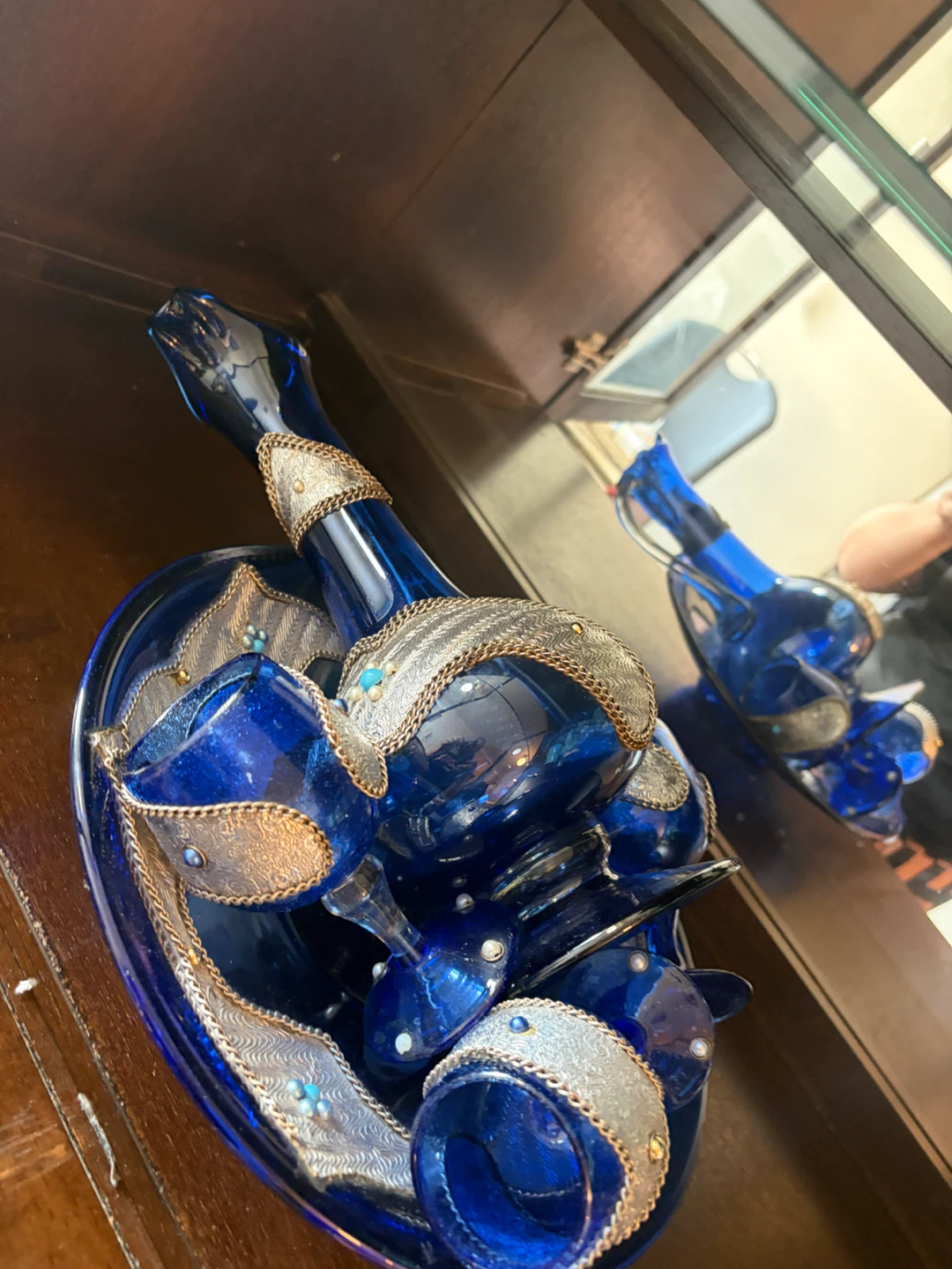 Blue Glass Decanter and Glasses Set with Tray - photo 2