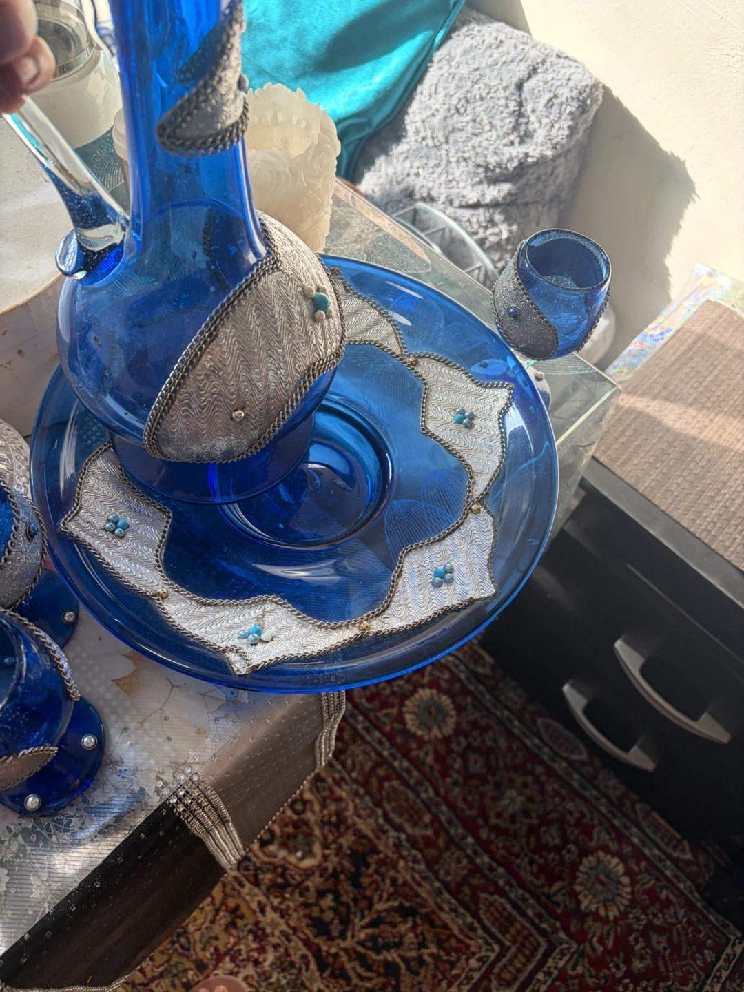 Blue Glass Decanter and Glasses Set with Tray - photo 4
