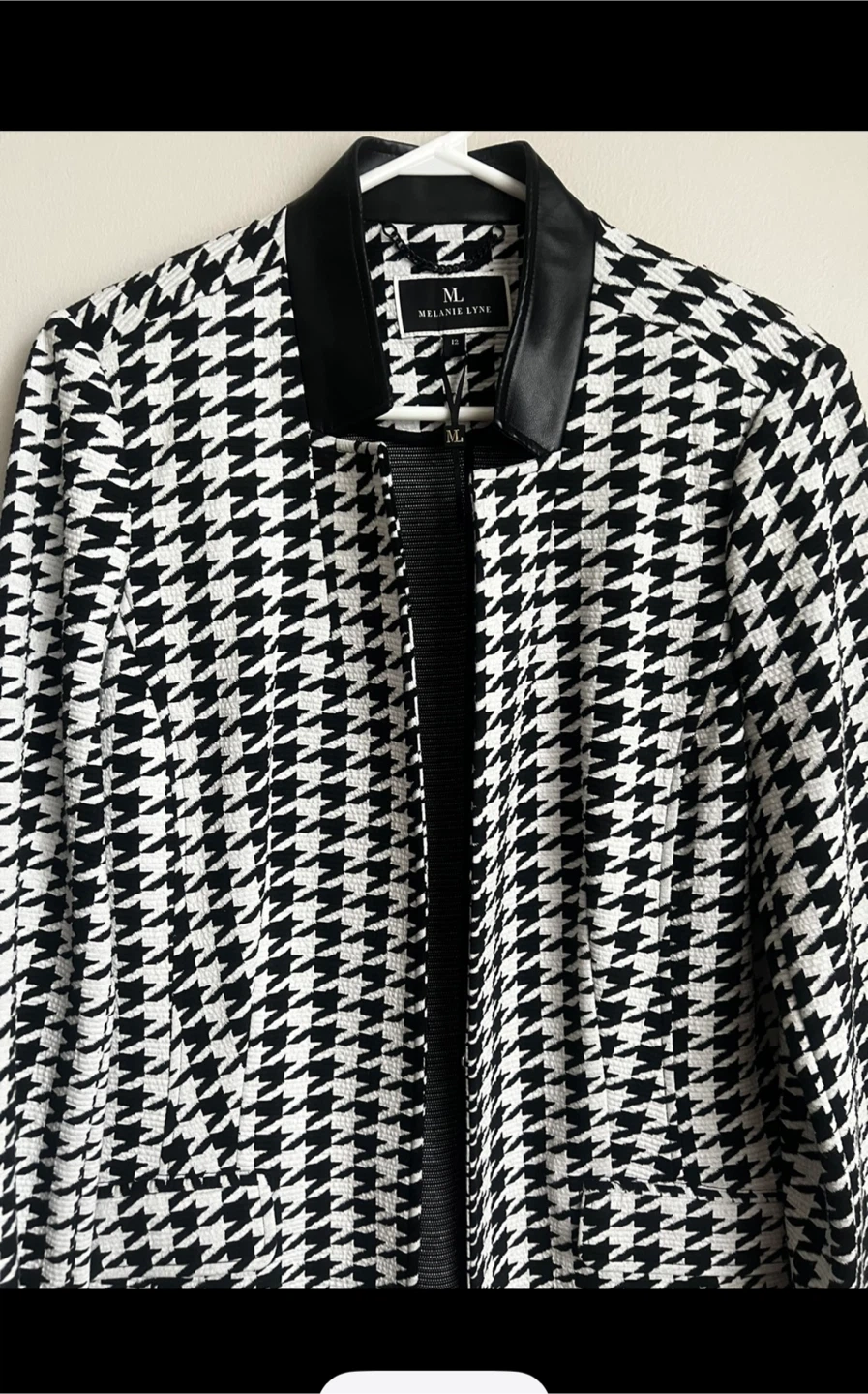 Melanie Lyne Houndstooth Blazer with Faux Leather Collar - photo 2