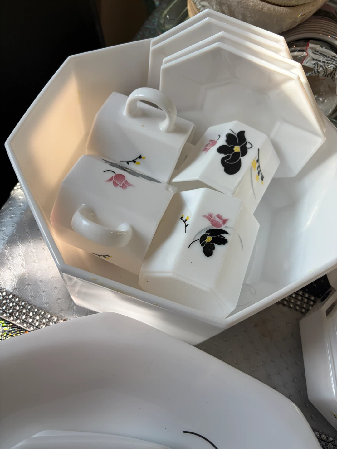 White Octagonal Dinnerware Set with Floral Design - photo 2
