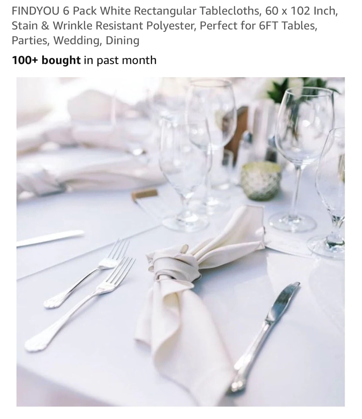 FINDYOU 6 Pack White Rectangular Tablecloths - 60 x 102 Inch - photo 2