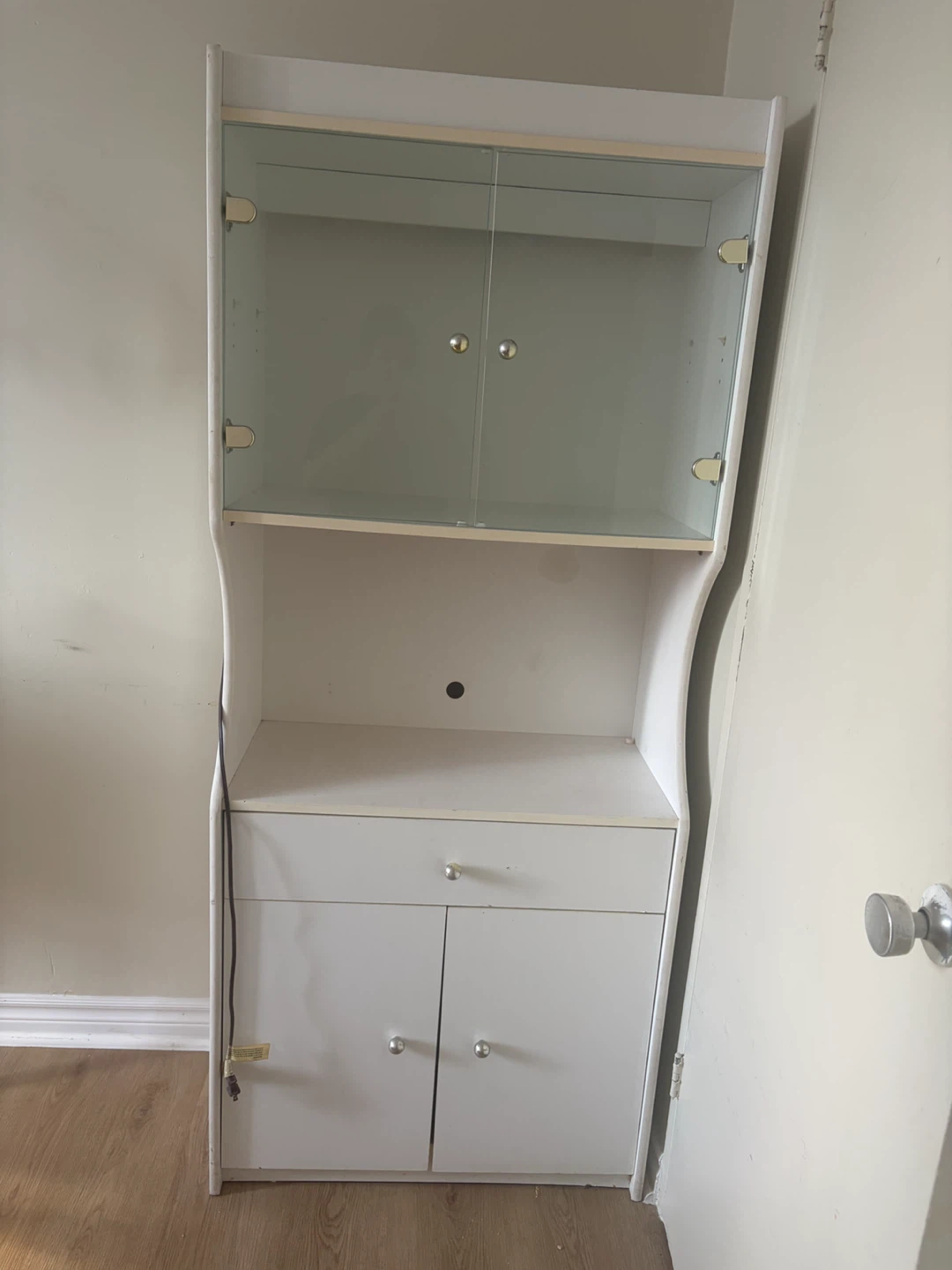 White Kitchenette / Storage Cabinet with Glass Doors