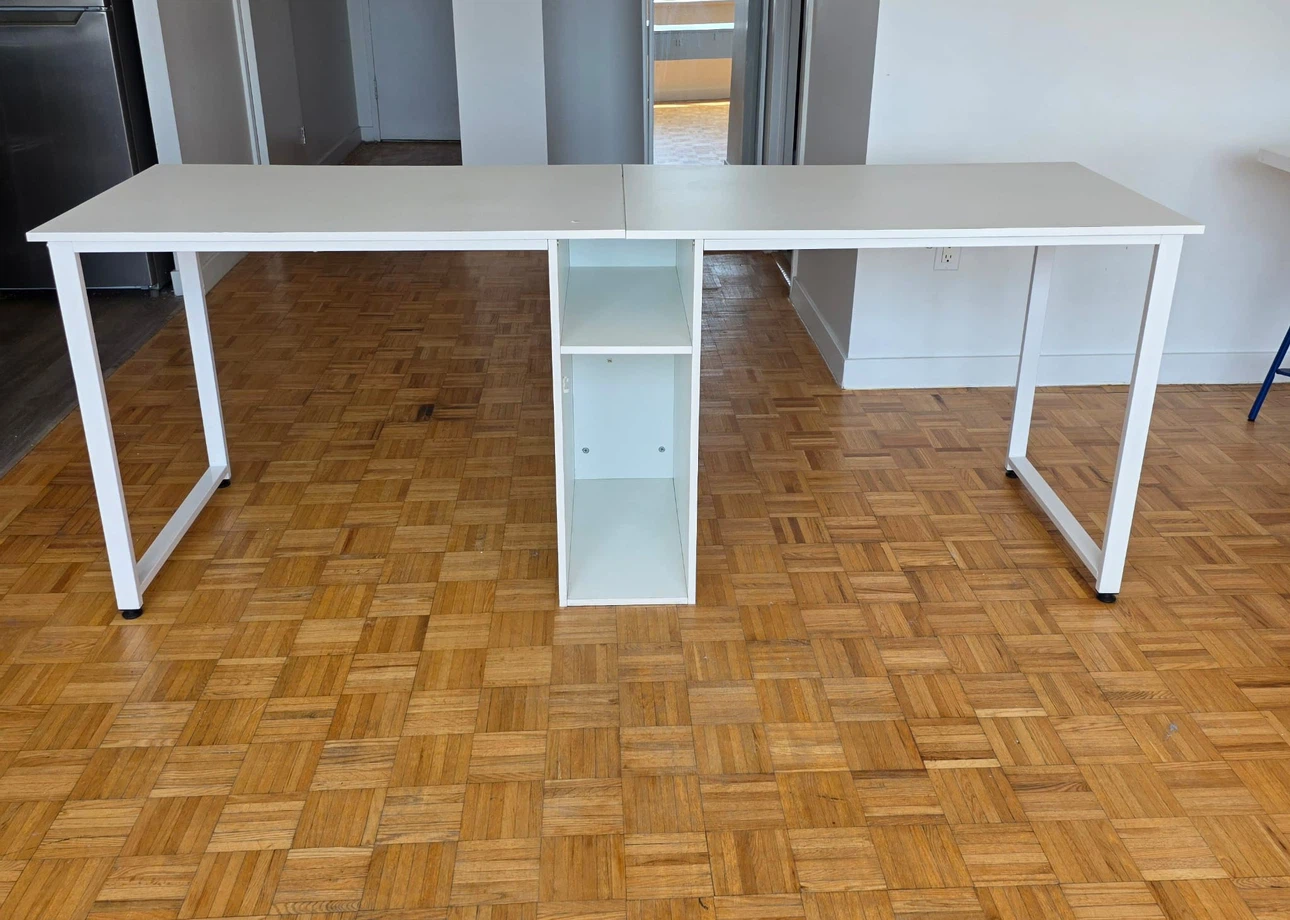 White Double Computer Desk with Shelves - photo 2