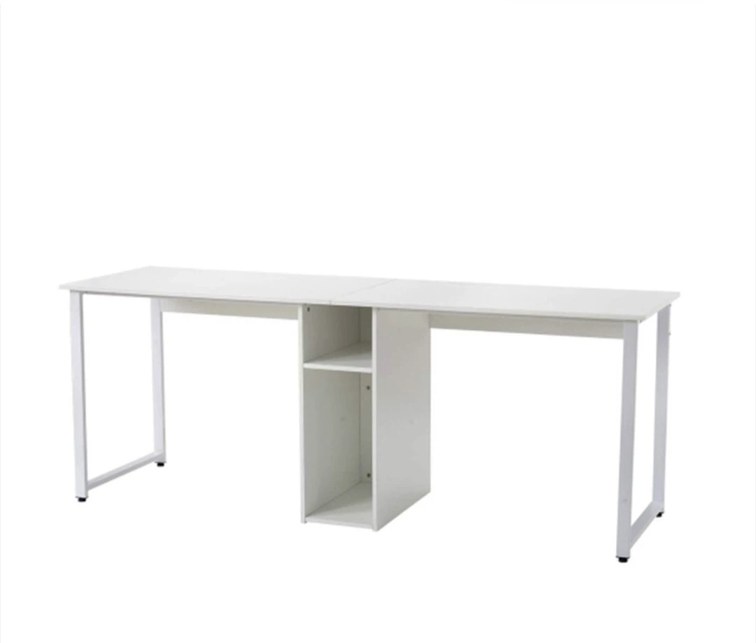White Double Computer Desk with Shelves - photo 4