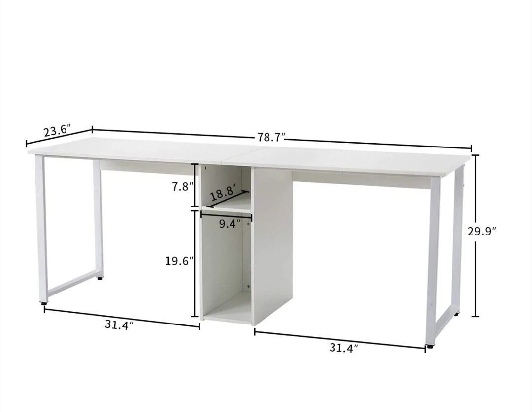 White Double Computer Desk with Shelves - photo 5