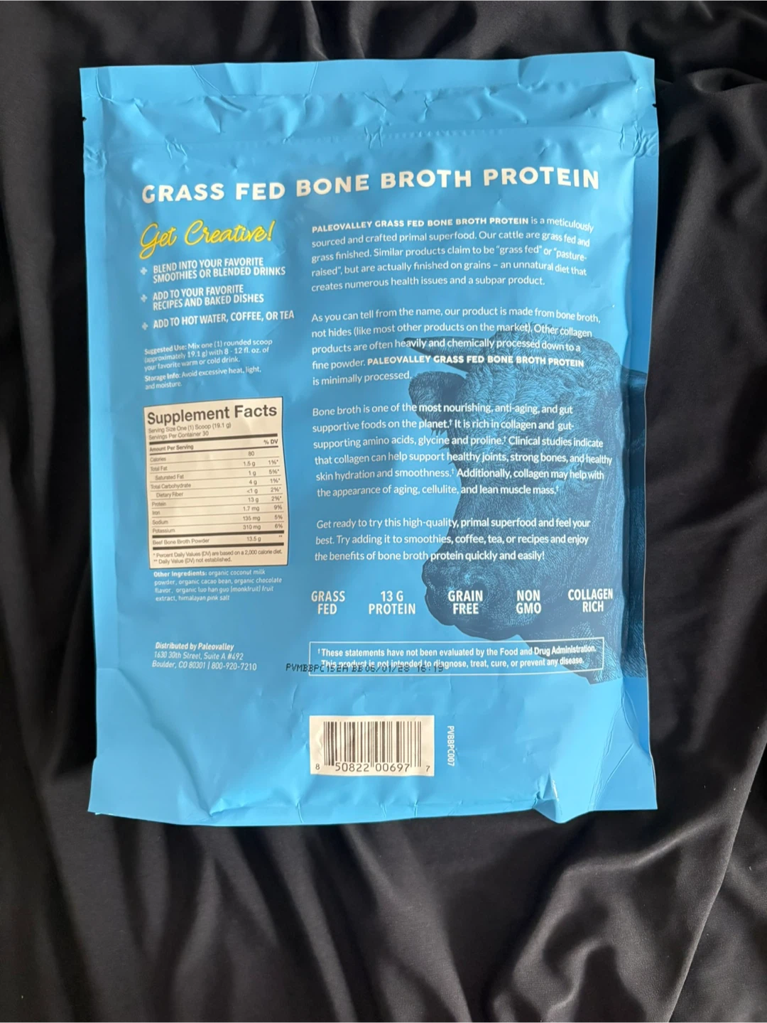 Paleovalley Chocolate Grass Fed Bone Broth Protein 1.26 LBS - photo 2