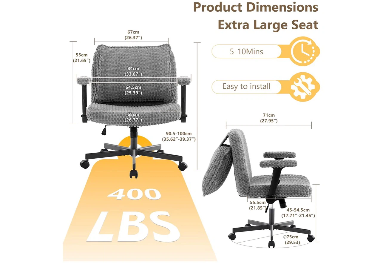 Grey Office Chair with Flip-up Armrests - photo 2