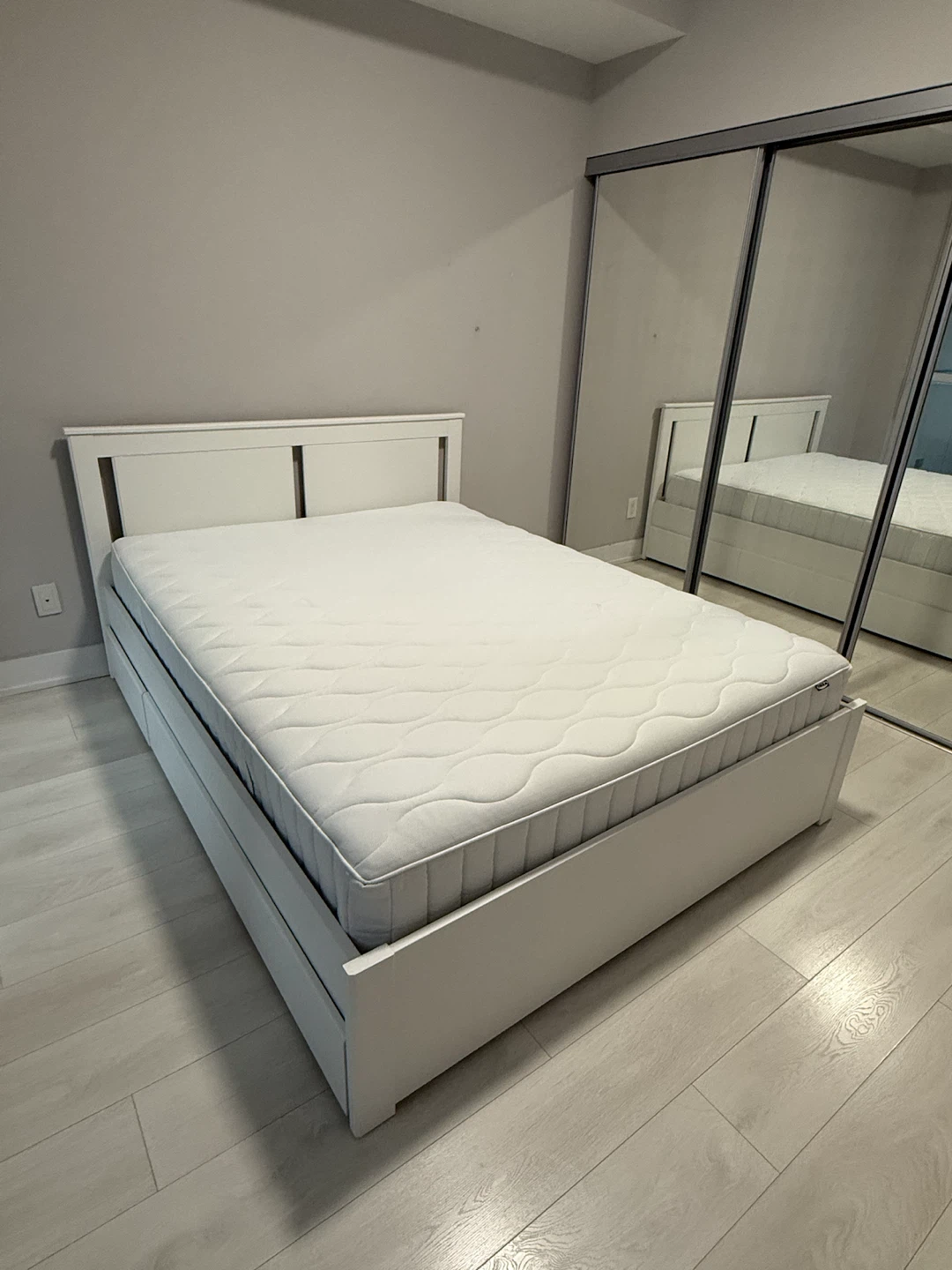 IKEA White Bed Frame with Storage Drawers and Mattress