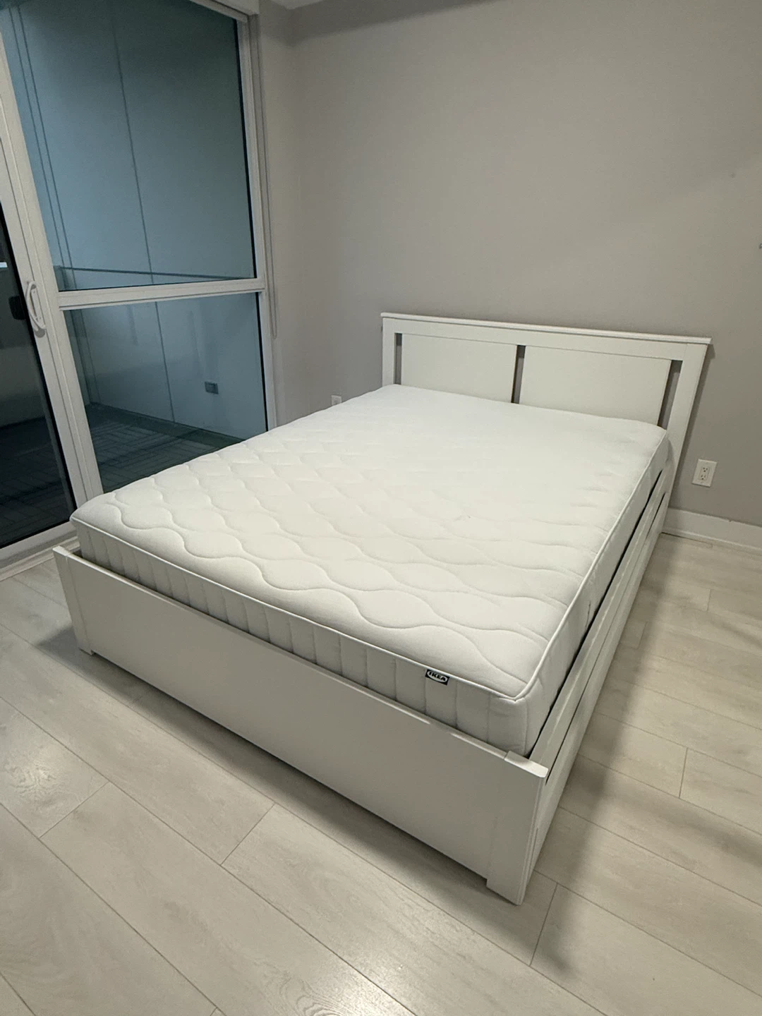 IKEA White Bed Frame with Storage Drawers and Mattress - photo 2
