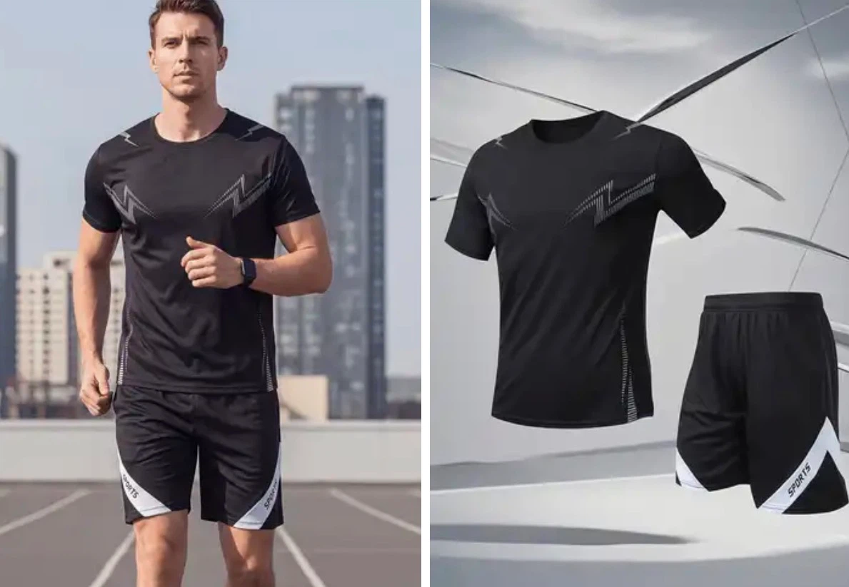 Brand New Men's Black Athletic T-Shirt and Shorts Set. Size Med